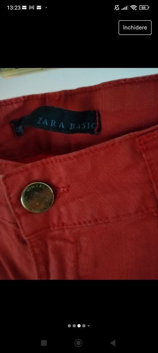 Blugi dama Zara roșii cu fermoar jos mărime l 40
