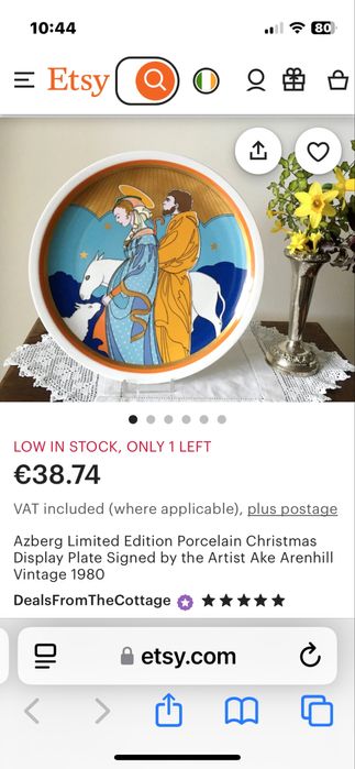 Порцелан коледна чиния плато лимитирано издание Azberg подписана 80г.