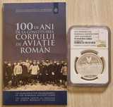 Moneda BNR 10 lei argint Corpul de Aviație Român gradata NGC PF 69 UC