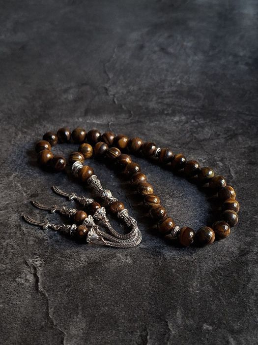 Премиальные чётки(тасбих) ручной работы из тигрового глаза — 33 бусины