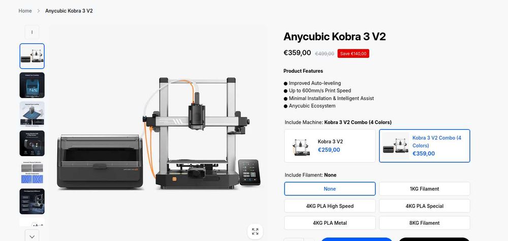 Imprimanta 3D Anycubic Kobra 3 V2 Combo, sigilata