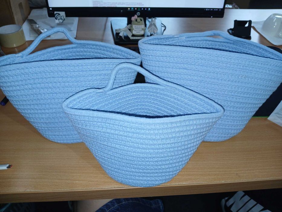 Set 3 coșuri depozitare textile – albastre, fără cârlige incluse