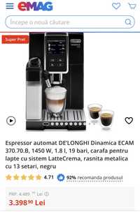 DeLonghi Dinamica Plus ECAM370.70.B | SIGILAT | 2 ANI GARANTIE | 2499