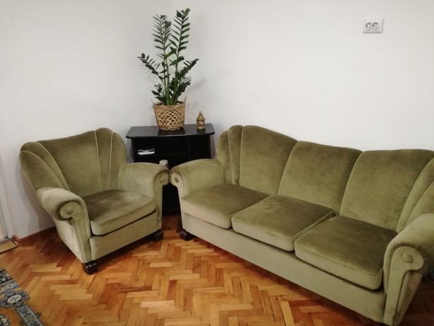 Canapea si fotoliu stil baroc lemn natural
