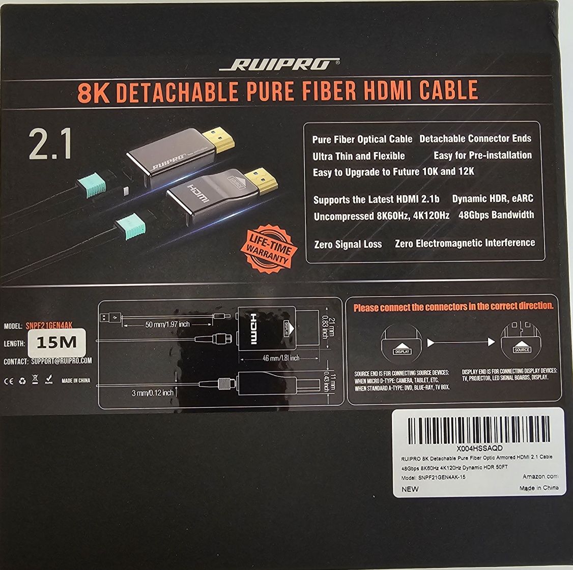 Cablu HDMI 8K/4K Ruipro full optic eARC capete detasabile 15M NOU