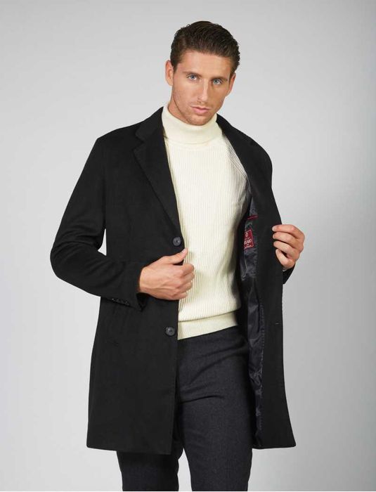 Palton slim 54 XXL premium Stafford England lana moale gri inchis