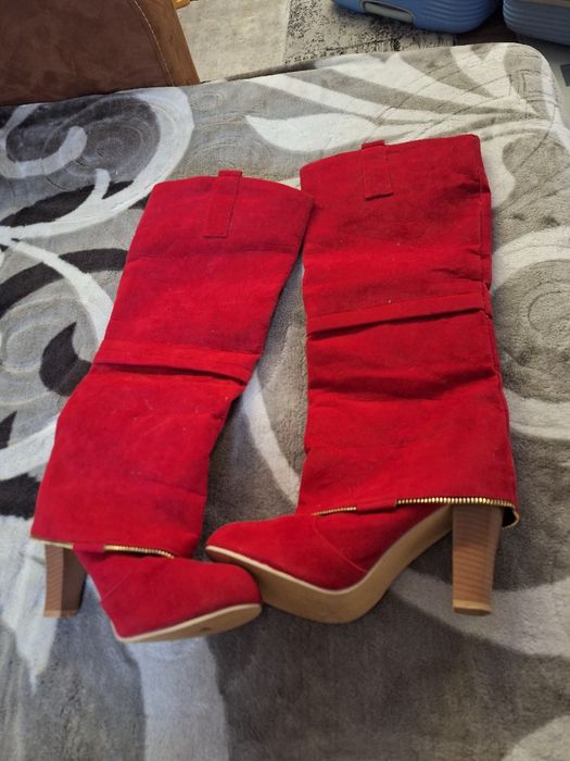 Cizme roșii piele cu toc