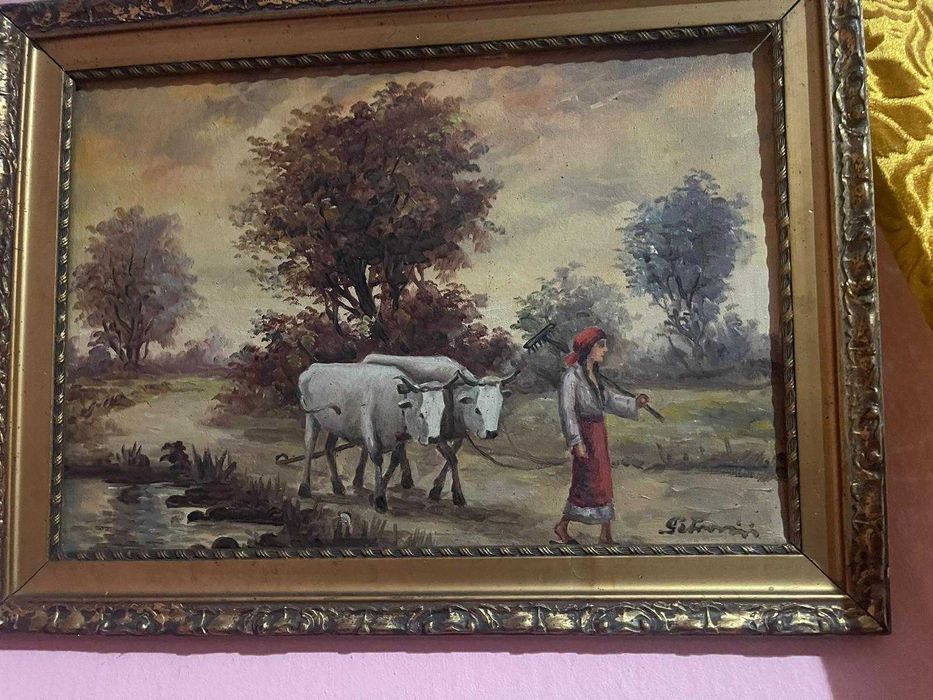 tablou vechi de peste 100 de ani semnat petrovici