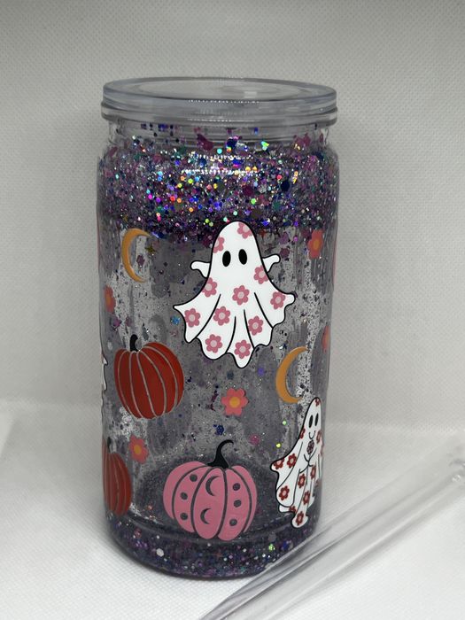 Pahar cu capac si pai Snowglobe Halloween