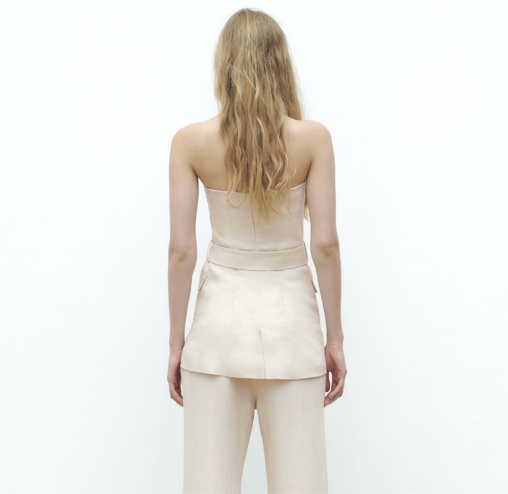 Top-corset Zara, din in,Xs si S,culoare ivoire, nou,eticheta