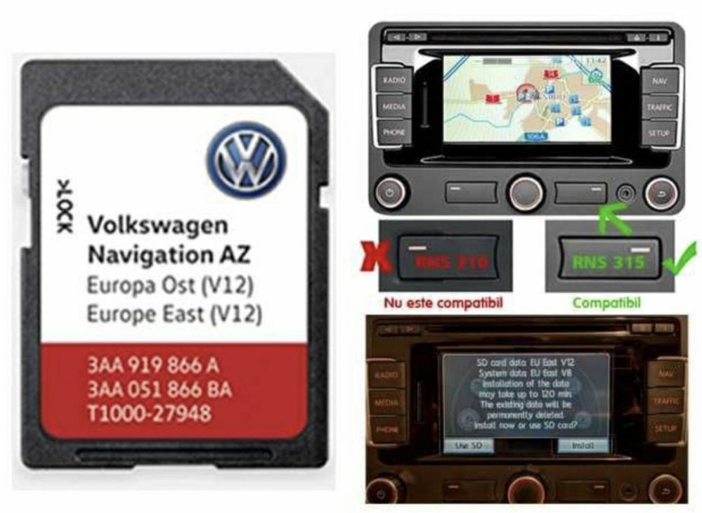 Card navigatie RNS 315 Passat B7 Golf 6 Tiguan Europa Est ROMANIA 2020