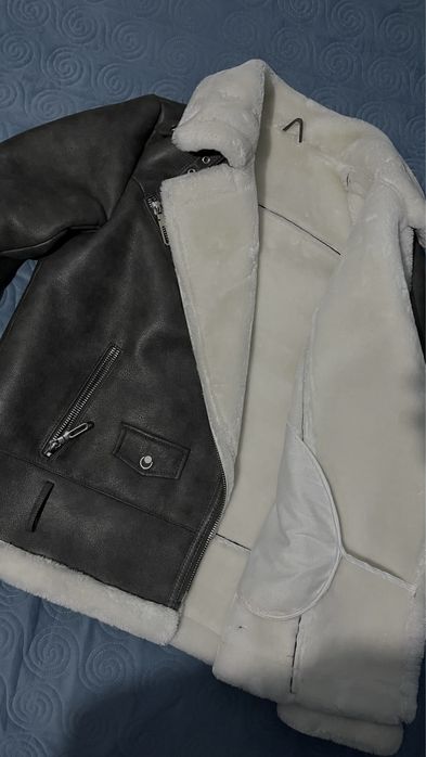 Geacă de piele naturală cu blană