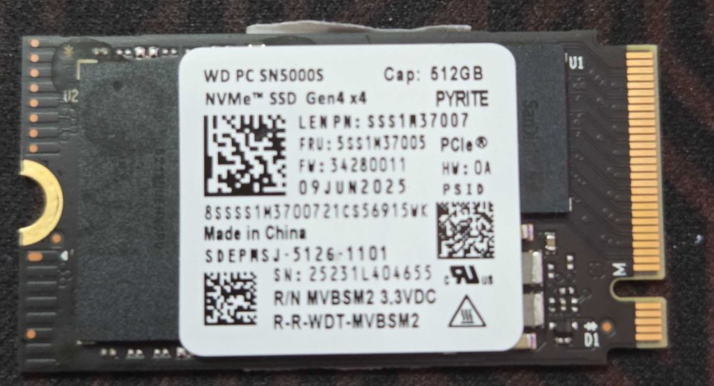 ССД: Western Digital SN5000S 512GB - M.2 NVME Gen 4 - 2242