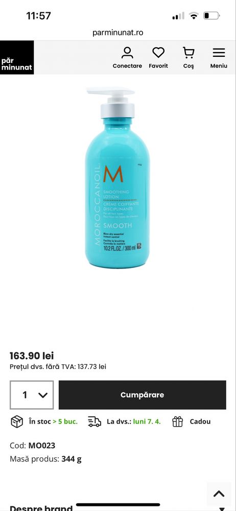 Lapte de par moroccanoil