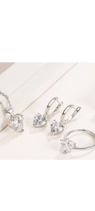 Set bijuterii femei, colier si cercei si inel, S925