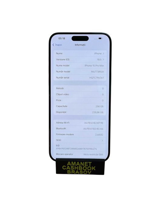 Iphone 15 Pro Max - 256 GB / 86 % - Cashbook Amanet Brasov