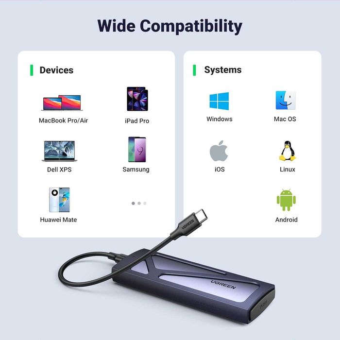 UGREEN - Кутия за M.2 NVMe SSD (10Gbps, без инструменти)