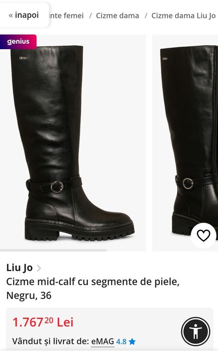 LiU JO Cizme mid-calf cu segmente de piele, Negru, 36