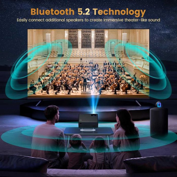 Мини преносим проектор с WiFI и Bluetooth, Native 1080P Full HD, черен