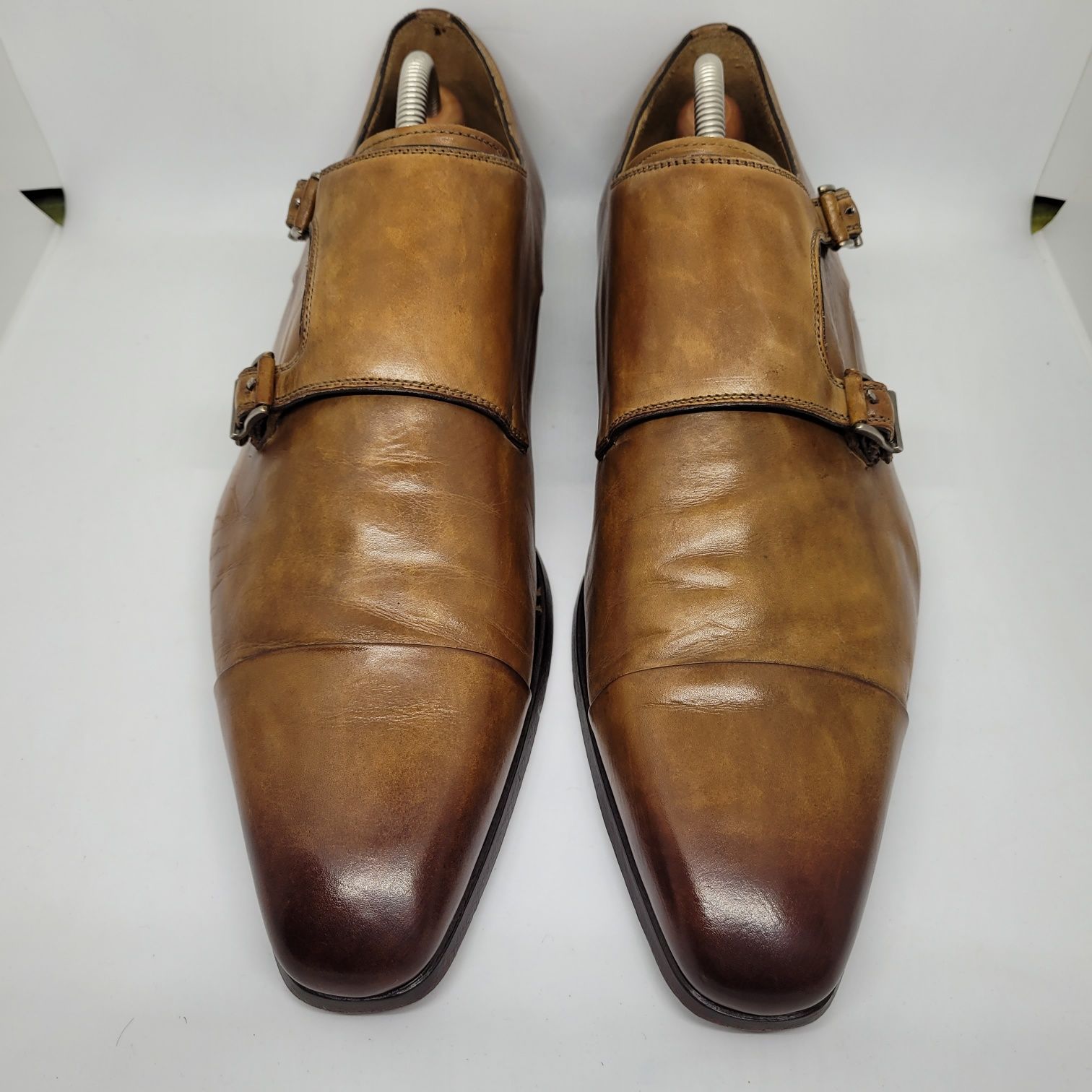 Magnanni Double Monkstrap Shoes Light Brown Leather, EU 43