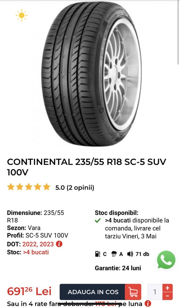 Vand 2 anvelope vara Continental 235/55 R18