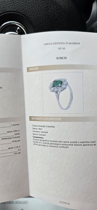 Inel aur 18k diamante si smarald Columbia