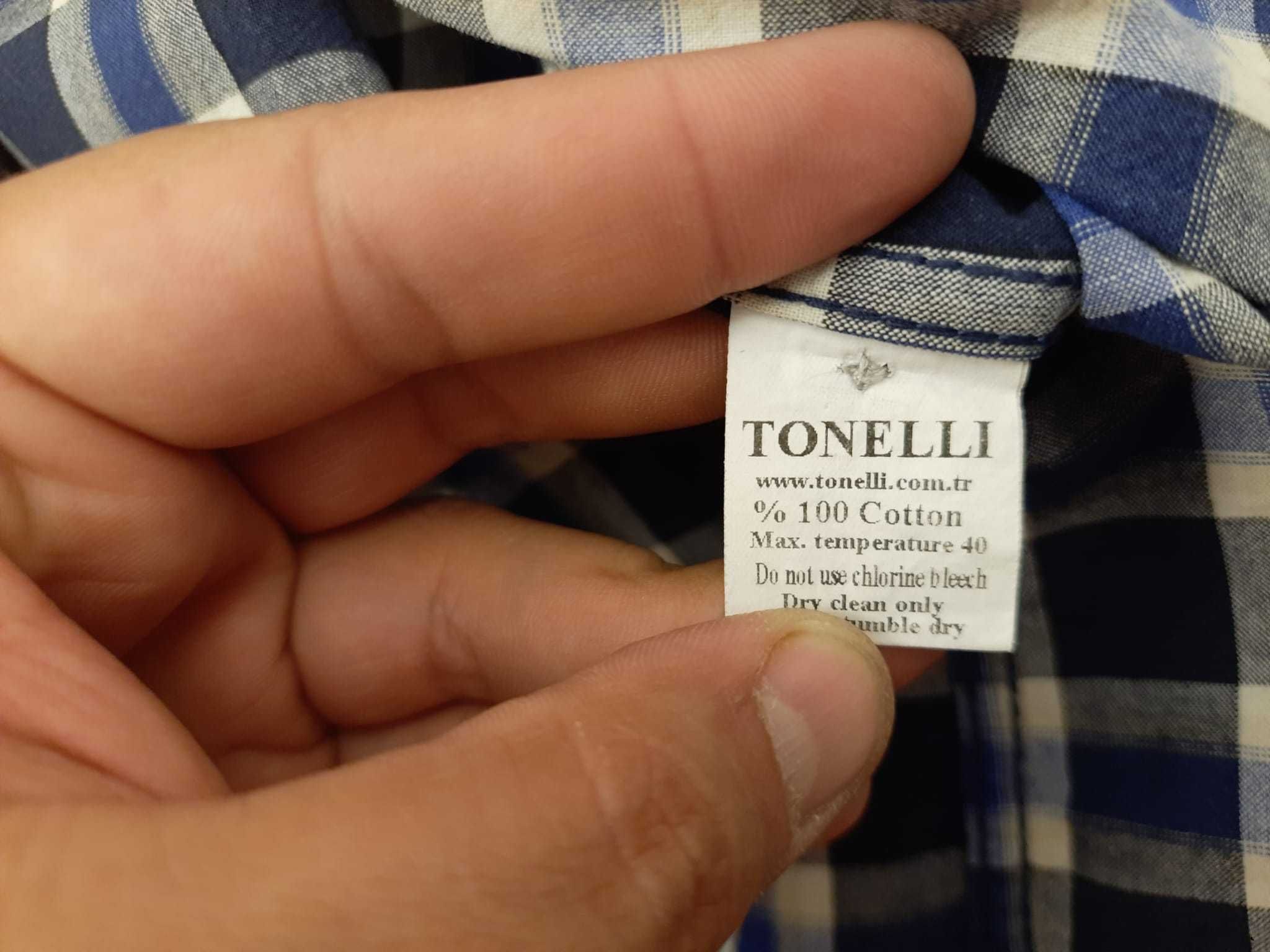 Camasa bumbac maneca lunga, Tonelli marime XXL, carou alb+bleumarin