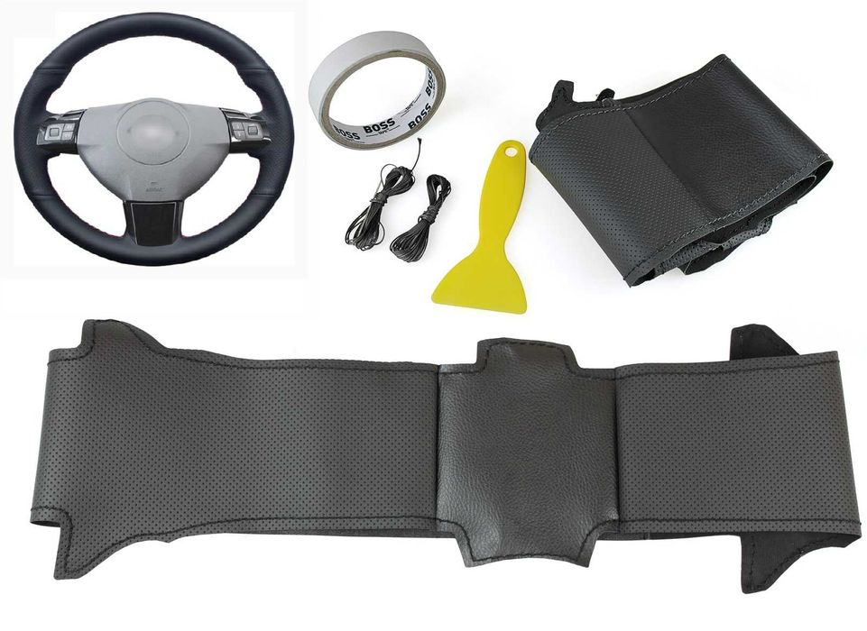 Husa volan piele negru 38 cm. pentru Opel Astra H, Zafira B, Corsa D