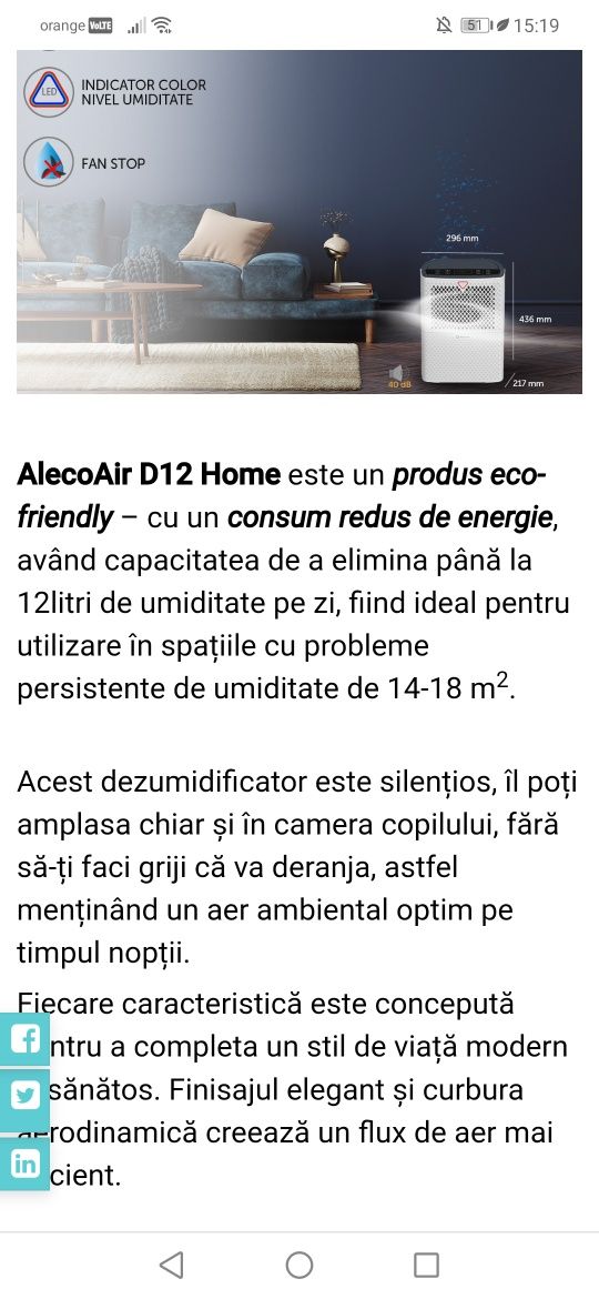 Dezumidificator Alecoair d12 Home