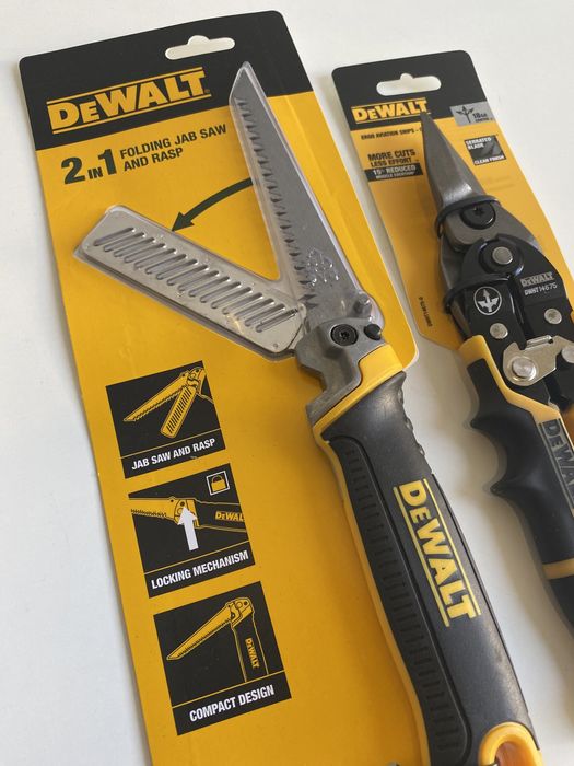 Ножица за ламарина DeWALT + Сгъваем Трион 2в1 за гипсокартон DeWALT