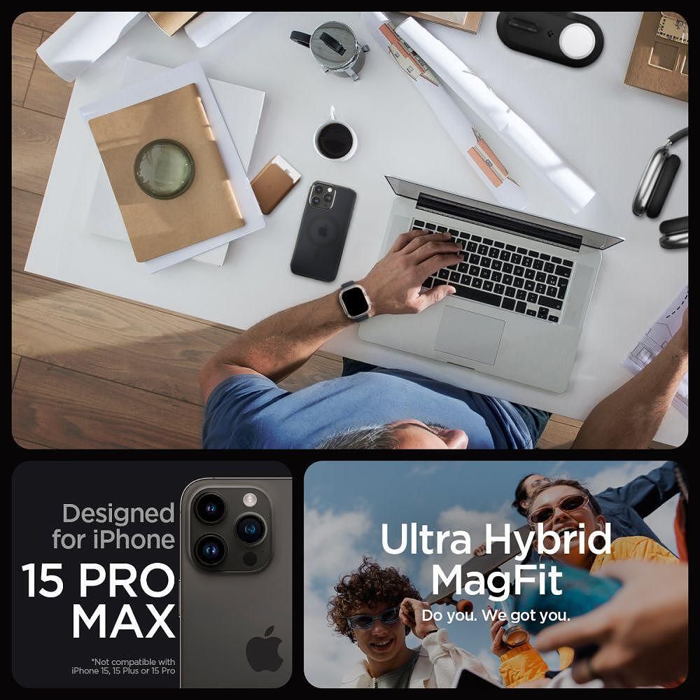 Spigen ultra hybrid за iphone 15 pro max frost black