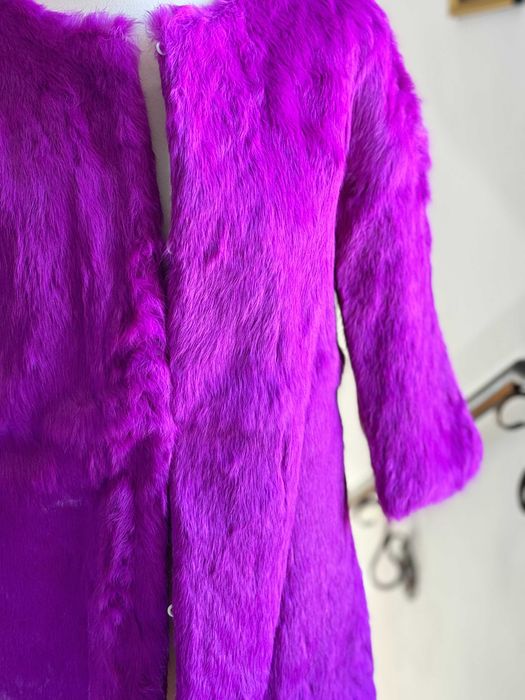 Haină damă fucsia din blană naturală de iepure – mâneci 3/4