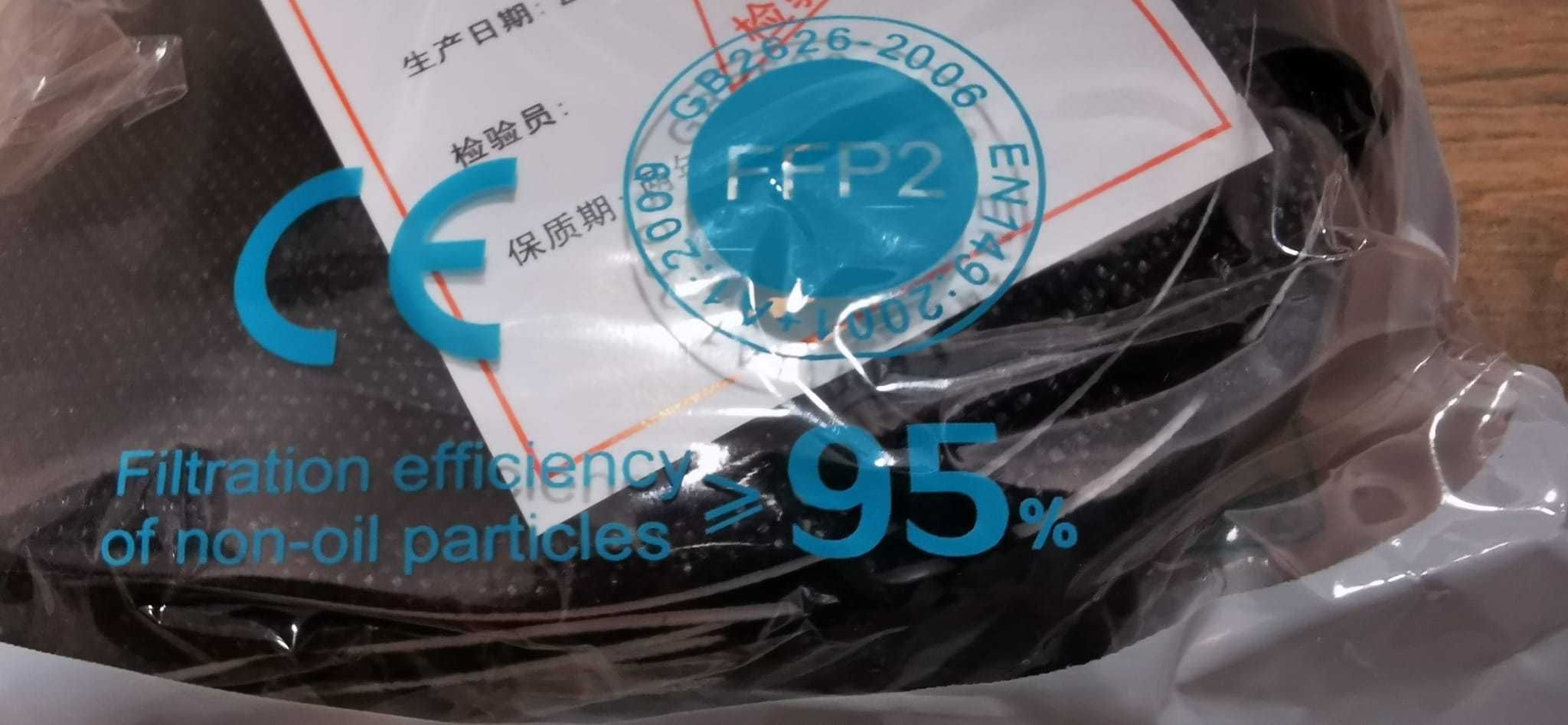 Set 10 maști negre FFP2 KN95 cu 5 straturi filtrare 95 %