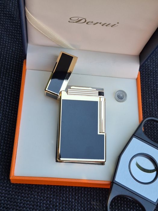 Луксозна газова запалка Derui с подарък резачка за пури,четири цвята