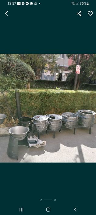 Sobă din tablă neagră +ceaun emailat 100L  50 cm / 53 cm/ 56 cm/ 58 cm