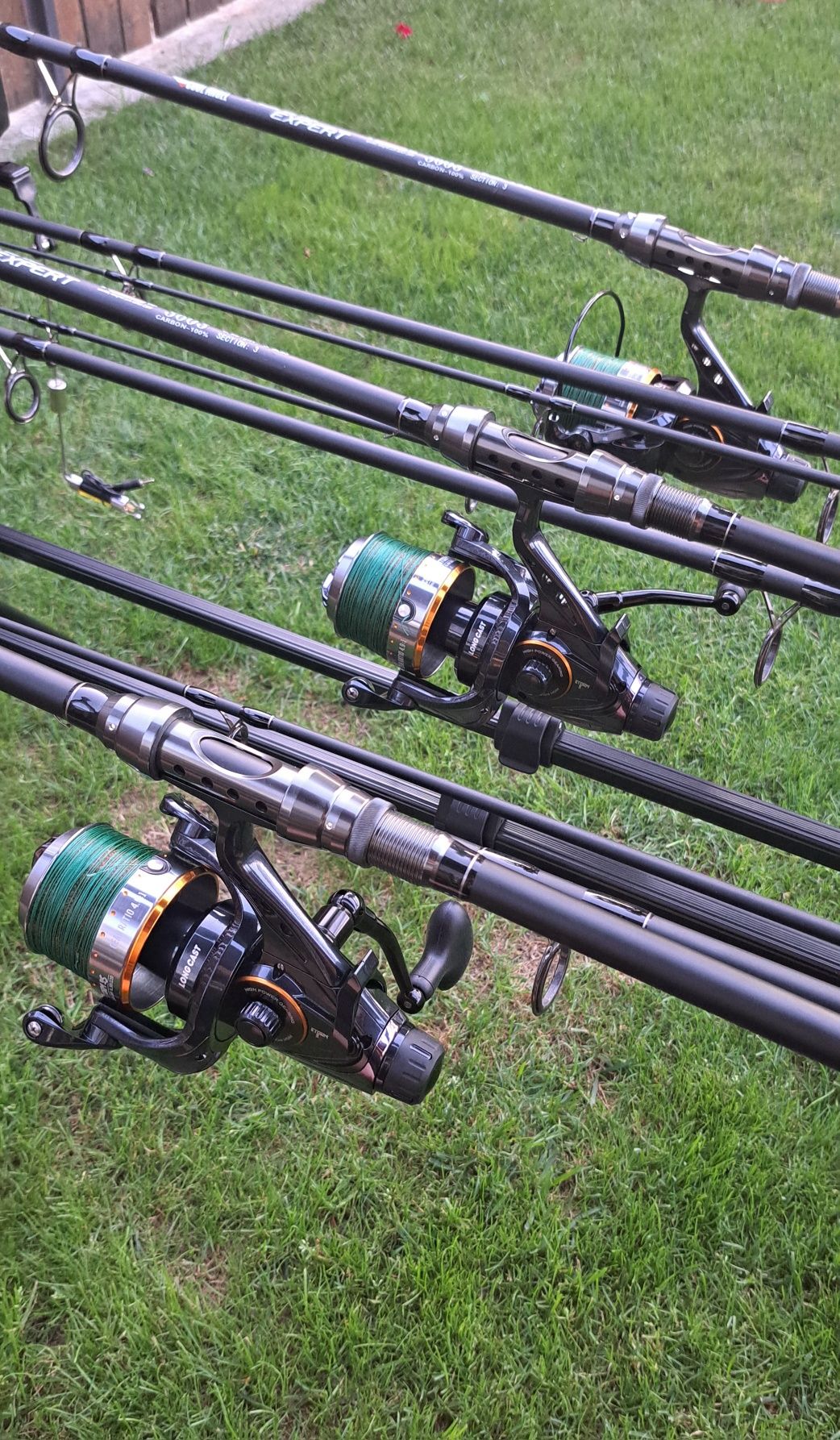 Set Pescuit,3 Lansete 3,90m+3 Mulinete Storm 9S Long Cast+Rod Pod