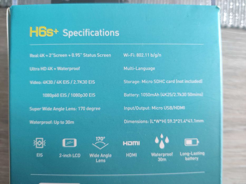 Camera Video Sport Eken H6S+ 4k+ 14MP UHD, baterie suplimentara + 16GB