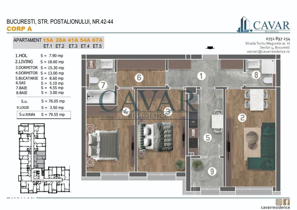 Discount 3000 euro Apartament 3 Camere 2 Bai Faza Finala