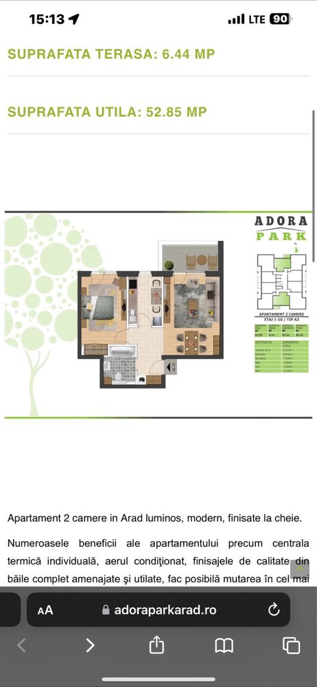 Apartament 2 camere mari Adora parc+ loc parcare