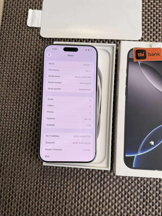 НОВ! 1TB! Iphone 16PRO MAX Лизинг от 88лв/м White titanium Гаранция!