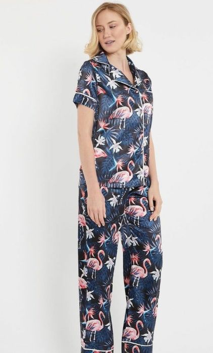 Pijamale din satin, imprimeu flamingo