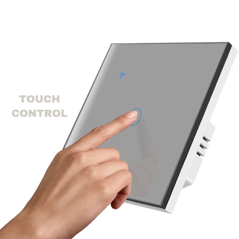 Intrerupator smart touch cap scara/cruce iUni 1F, WiFi, LED, Silver