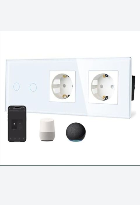 Întrerupător +2 prize cu rama din sticla wifi, tuya