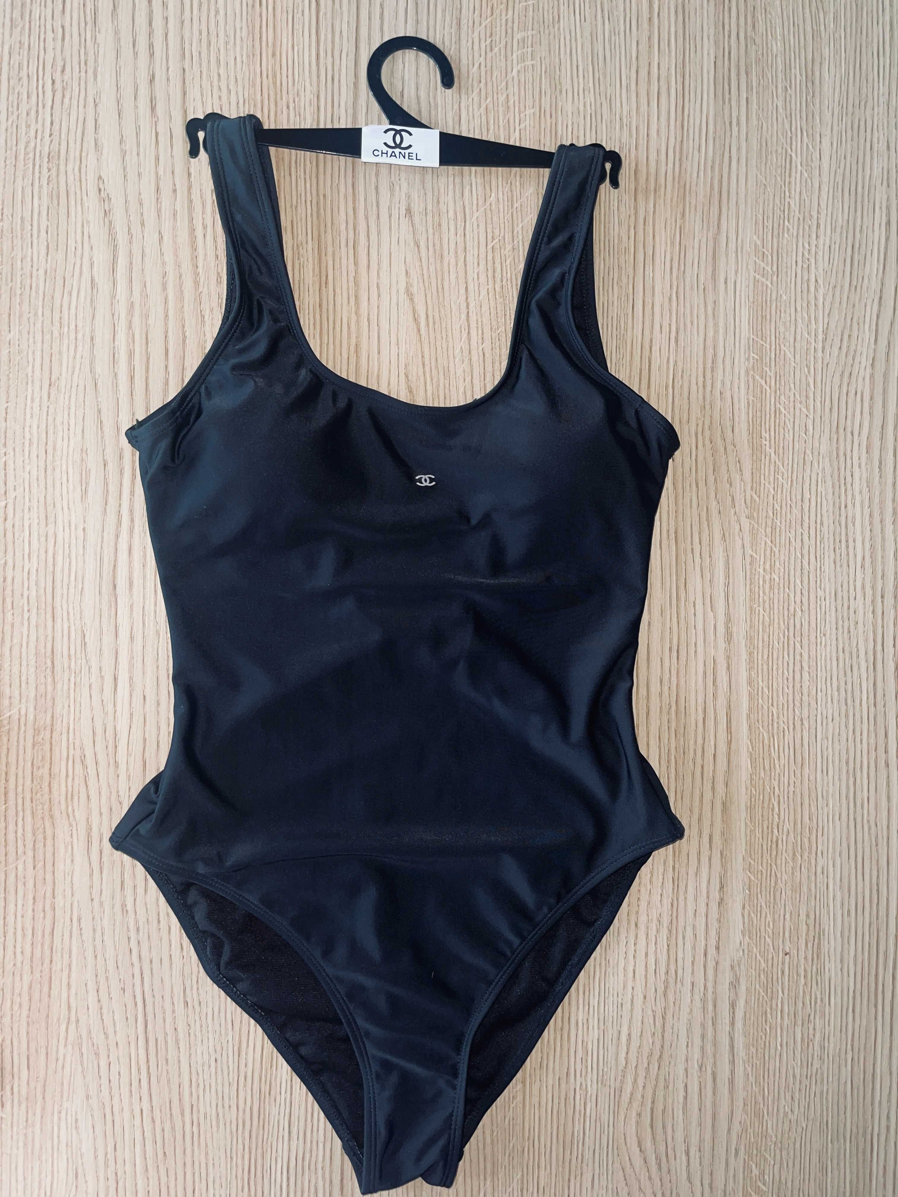 SALE бански черен цял шанел топ сет комплект swimsuit chanel black