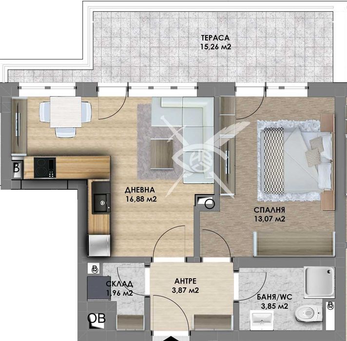 Двустаен апартамент Христо Смирненски 237-21662