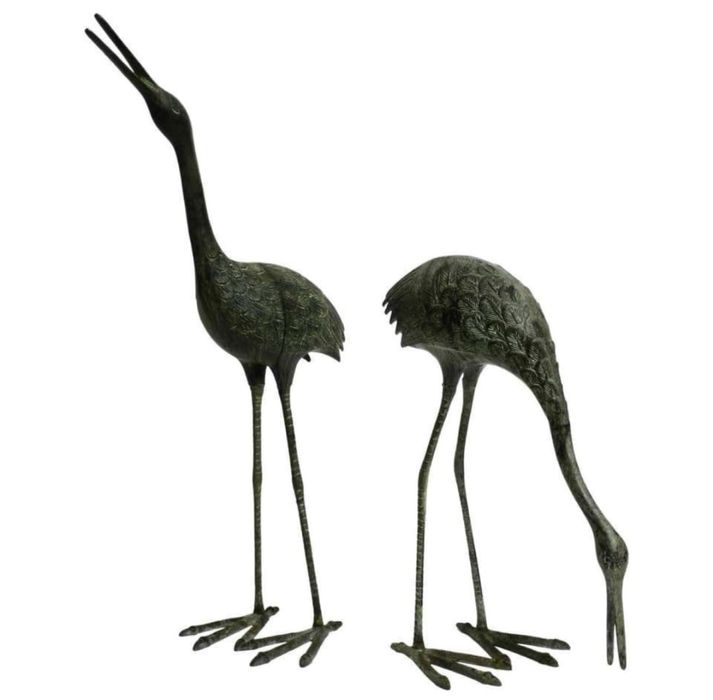 Aнтикварни фигури птици жерави бронзови тежки масивни синкава патина !
