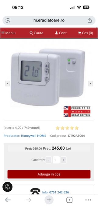 Termostat wifi Honeywell Home NOU