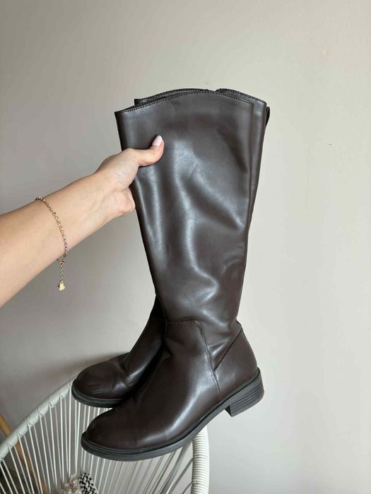 Кафяви кожени ботуши еко кожа