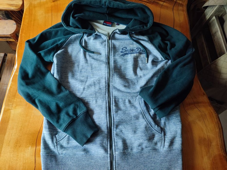 Оригиналени суитчъри якта худи Супердрай Superdry качулка цип Хл/Л