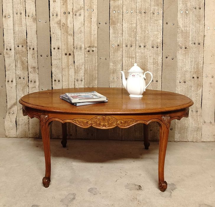Masuta veche de cafea din lemn masiv de stejar, Belgia /Masa ovala